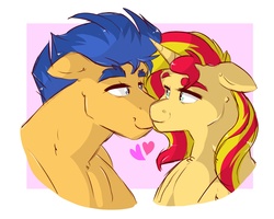 Size: 2000x1600 | Tagged: safe, artist:canisrettmajoris, flash sentry, sunset shimmer, pony, unicorn, g4, cute, female, floppy ears, heart, looking at each other, male, mare, ship:flashimmer, shipping, smiling, stallion, straight