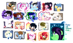 Size: 3100x1844 | Tagged: safe, artist:bubbly-storm, oc, oc only, pony, book, heart, heart eyes, lots of characters, simple background, starry eyes, transparent background, wingding eyes