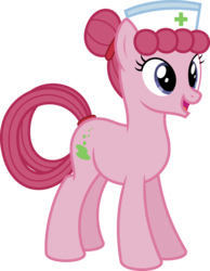 Size: 6400x8236 | Tagged: safe, artist:parclytaxel, oc, oc only, oc:bubbly joy, earth pony, pony, .svg available, absurd resolution, commission, female, green cross, hair bun, hat, mare, nurse, nurse hat, show accurate, simple background, smiling, solo, transparent background, vector
