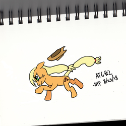 Size: 2000x2000 | Tagged: safe, artist:deluxeflame, edit, applejack, earth pony, pony, g4, atg 2018, digitally colored, female, hat, high res, newbie artist training grounds, running, sad, solo, teary eyes, traditional art