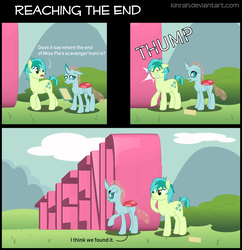 Size: 1302x1347 | Tagged: safe, artist:kinrah, ocellus, sandbar, changedling, changeling, earth pony, pony, g4, comic, dialogue, male, pun, teenager