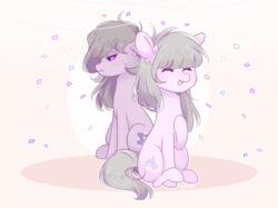 Size: 1024x764 | Tagged: safe, artist:silvah-chan, oc, oc:sweet tune, earth pony, pony, confetti, duality, female, happy, mare, sad, sitting