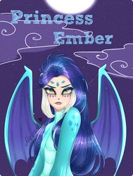 Size: 1632x2160 | Tagged: safe, artist:my-little_kotic, princess ember, human, g4, female, humanized, looking at you, moon, solo, winged humanization, wings