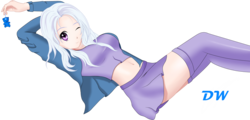 Size: 2000x957 | Tagged: safe, artist:darkwolfmx, trixie, human, ursa minor, equestria girls, g4, belly button, clothes, cute, diatrixes, female, human coloration, humanized, jacket, midriff, miniskirt, moe, one eye closed, shirt, short shirt, simple background, skirt, socks, solo, stockings, thigh highs, thighs, transparent background, wink