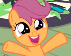 Size: 910x720 | Tagged: safe, screencap, scootaloo, pegasus, pony, g4, season 8, the washouts (episode), cropped, cute, cutealoo, female, filly, happy, hooves in air, open mouth