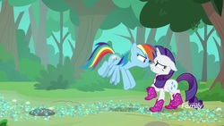 Size: 1920x1080 | Tagged: safe, screencap, rainbow dash, rarity, pony, g4, the end in friend, azurantium, boots, clothes, glitter boots, shoes