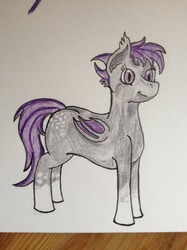 Size: 1280x1707 | Tagged: safe, artist:thewindking, oc, oc only, oc:midnight blossom, bat pony, pony, bat pony oc, butt freckles, coat markings, freckles, socks (coat markings), traditional art, workdesk included