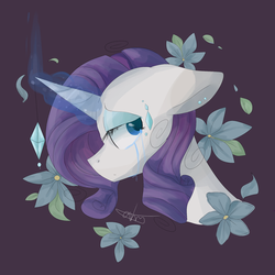 Size: 2000x2000 | Tagged: safe, artist:dddreamdraw, rarity, pony, unicorn, g4, bust, crying, female, flower, high res, mare, solo