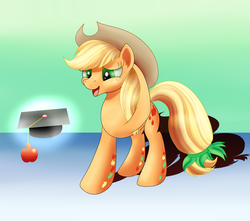 Size: 1700x1500 | Tagged: safe, artist:huffy26, applejack, earth pony, pony, g4, atg 2018, female, graduation cap, hat, hooves behind head, mare, newbie artist training grounds, smiling, solo