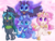 Size: 1500x1125 | Tagged: safe, artist:zokkili, nightmare moon, princess celestia, princess luna, queen chrysalis, alicorn, changeling, changeling queen, pony, g4, bipedal, cewestia, colored eyelashes, cute, cutealis, cutelestia, duality, ear fluff, female, filly, filly celestia, filly luna, filly queen chrysalis, looking at you, lunabetes, moonabetes, nightmare woon, open mouth, pink-mane celestia, s1 luna, self ponidox, sitting, smiling, spread wings, sweet dreams fuel, underhoof, wings, woona, young celestia, young luna, younger