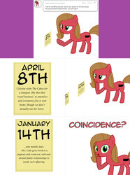 Size: 1336x1800 | Tagged: safe, artist:diegotan, oc, oc only, oc:pun, earth pony, pony, ask pun, a bird in the hoof, baby cakes, g4, ask, calendar, female, mare, solo