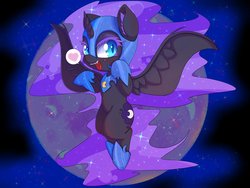 Size: 1600x1200 | Tagged: safe, artist:zokkili, nightmare moon, alicorn, pony, g4, colored eyelashes, female, filly, heart, looking at you, mare, moon, nightmare woon, open mouth, solo, space