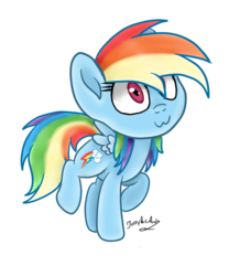 Size: 600x721 | Tagged: safe, artist:fallen--fate, artist:jessyxkisuxkata, rainbow dash, pegasus, pony, g4, backwards cutie mark, base used, chibi, cute, female, mare, signature, simple background, solo, transparent background