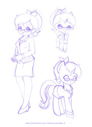 Size: 1600x2200 | Tagged: safe, artist:jdan-s, oc, oc only, oc:doctor violet, human, original species, pony, anthro, anthro with ponies, bow, chibi, clothes, glasses, humanized, ponytail, self ponidox, sketch, solo, species swap, wip