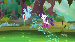 Size: 1920x1080 | Tagged: safe, screencap, rainbow dash, rarity, pony, g4, the end in friend, azurantium, boots, glitter boots, shoes, swamp