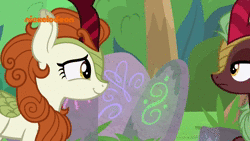 Size: 1920x1080 | Tagged: safe, screencap, autumn blaze, cinder glow, summer flare, kirin, g4, sounds of silence, animated, background kirin, boop, charades, duo, female, no sound, water, webm