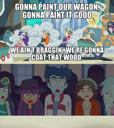 Size: 600x675 | Tagged: safe, edit, edited screencap, screencap, blueberry cake, curly winds, ginger owlseye, golden hazel, indigo wreath, lyra heartstrings, nolan north, normal norman, rarity, scott green, some blue guy, sophisticata, teddy t. touchdown, thunderbass, equestria girls, equestria girls series, g4, opening night, cyoa, fedora, hat, image macro, male, meme, memeful.com, musical, paint your wagon, parody, shocked, the simpsons, what the heck?, what the hell?, wtf, wth