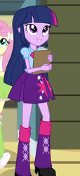 Size: 244x533 | Tagged: safe, screencap, fluttershy, twilight sparkle, alicorn, equestria girls, g4, shake your tail, boots, clothes, female, leg warmers, pleated skirt, shoes, skirt, smiling, twilight sparkle (alicorn)