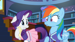 Size: 1920x1080 | Tagged: safe, screencap, rainbow dash, rarity, g4, the end in friend, camping outfit, clothes, dress, faic