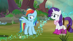 Size: 1920x1080 | Tagged: safe, screencap, rainbow dash, rarity, pegasus, pony, unicorn, g4, the end in friend, azurantium, boots, cattails, duo, female, glitter boots, mare, neckerchief, reeds, shoes, sparkles