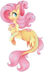Size: 3033x4925 | Tagged: safe, artist:cutepencilcase, fluttershy, merpony, original species, sea pony, seapony (g4), g4, chest fluff, cute, female, fish tail, flowing mane, looking at you, simple background, solo, transparent background