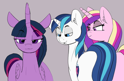 Size: 924x602 | Tagged: safe, artist:pabbley, edit, editor:gutovi, princess cadance, shining armor, twilight sparkle, alicorn, pony, unicorn, g4, bisexual, brother and sister, distracted boyfriend meme, eyes on the prize, female, incest, lesbian, looking at butt, male, mare, meme, polyamory, ponified meme, ship:shiningcadance, ship:shiningsparkle, shipping, smiling, smug, stallion, straight, twiarmordance, twicest, twilight sparkle (alicorn)