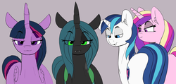 Size: 1267x602 | Tagged: safe, artist:pabbley, edit, editor:gutovi, princess cadance, queen chrysalis, shining armor, twilight sparkle, alicorn, changeling, changeling queen, pony, unicorn, g4, bisexual, brother and sister, changelings in the comments, distracted boyfriend meme, eyes on the prize, female, incest, lesbian, looking at butt, male, mare, meme, polyamory, ponified meme, ship:cadalis, ship:chrysarmordance, ship:shining chrysalis, ship:shiningcadance, ship:shiningsparkle, ship:twidance, shipping, smiling, smug, stallion, straight, twicest, twilight sparkle (alicorn)