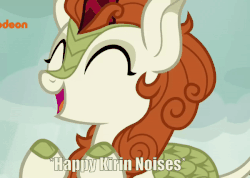 Size: 600x426 | Tagged: safe, edit, edited screencap, editor:quillian inkheart, screencap, autumn blaze, kirin, g4, sounds of silence, animated, awwtumn blaze, clapping, cloven hooves, cropped, cute, descriptive noise, eyes closed, female, happy, horse noises, kirinbetes, nickelodeon, solo, text