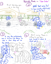 Size: 1280x1611 | Tagged: safe, artist:adorkabletwilightandfriends, cloudchaser, dj pon-3, octavia melody, vinyl scratch, earth pony, pegasus, pony, unicorn, comic:adorkable twilight and friends, g4, adorkable friends, automobile, bmw, bowtie, butt, car, chrysler 200, chrysler pacifica, comic, cute, damage, embarrassed, face down ass up, falling, friendship, groceries, grocery store, humor, klutz, lineart, parking lot, plot, sad, silly, sitting, store, sucking, sucking in, tavi, tripping, upset, vinyl saves the day