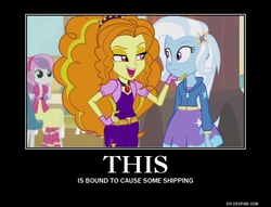 Size: 750x574 | Tagged: safe, artist:scarecrow113, adagio dazzle, sweetie belle, trixie, equestria girls, g4, my little pony equestria girls: rainbow rocks, demotivational poster, female, lesbian, meme, ship:triagio, shipping