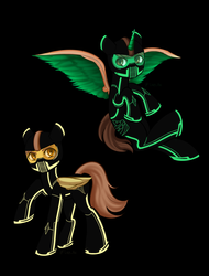 Size: 1900x2500 | Tagged: safe, artist:liny-an, oc, oc only, oc:ferb fletcher, oc:frost d. tart, alicorn, pegasus, pony, alicorn oc, determined, duo, flying, male, request, spread wings, stallion, tron, wings