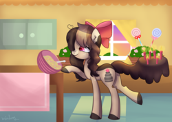 Size: 4092x2893 | Tagged: safe, artist:mintony, oc, oc only, oc:choco cake delight, earth pony, pony, batter, bowl, female, food, mare, solo