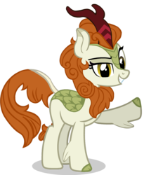 Size: 884x1076 | Tagged: safe, artist:raindashesp, autumn blaze, kirin, g4, sounds of silence, dreamworks face, female, looking at you, raised eyebrow, raised hoof, simple background, solo, transparent background, vector