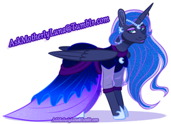 Size: 500x361 | Tagged: safe, alternate version, artist:eve-of-halloween, princess luna, alicorn, pony, hallowverse, g4, alternate hairstyle, alternate universe, clothes, dress, gala dress, ponyprom2018, simple background, white background