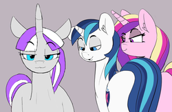 Size: 924x602 | Tagged: safe, artist:pabbley, edit, editor:gutovi, princess cadance, shining armor, twilight velvet, alicorn, pony, unicorn, g4, bisexual, distracted boyfriend meme, eyes on the prize, female, implied incest, incest, lesbian, looking at butt, male, mare, meme, milf, mother and son, polyamory, ponified meme, ship:shiningcadance, ship:shiningvelvet, shipping, smiling, smug, stallion, straight, twicest