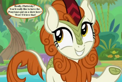 Size: 1000x675 | Tagged: safe, edit, edited screencap, editor:korora, screencap, autumn blaze, kirin, g4, season 8, sounds of silence, awwtumn blaze, cloven hooves, cropped, cute, kirinbetes, speech bubble, text