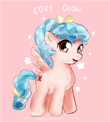 Size: 909x1004 | Tagged: safe, artist:edline02, cozy glow, pegasus, pony, g4, abstract background, cozybetes, cute, female, filly, freckles, looking at you, open mouth, pure concentrated unfiltered evil of the utmost potency, solo, spread wings, standing, wings