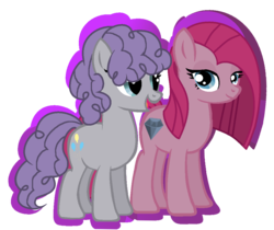 Size: 1093x918 | Tagged: safe, artist:aonairfaol, maud pie, pinkie pie, earth pony, pony, g4, alternate hairstyle, alternate universe, base used, cutie mark swap, duo, eyelashes, female, mare, maudalina daisy pie, maudie pie, personality swap, pinkamena diane pie, simple background, smiling, swapped cutie marks, transparent background, when she smiles, wrong cutie mark