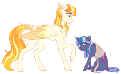 Size: 3661x2233 | Tagged: safe, artist:wallvie, oc, oc only, oc:moonlight melody (wallvie), oc:sunshine melody, alicorn, pegasus, pony, alicorn oc, bandage, female, filly, high res, mare, simple background, transparent background