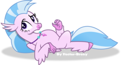 Size: 1024x549 | Tagged: safe, artist:vector-brony, silverstream, classical hippogriff, hippogriff, g4, feathered fetlocks, female, jewelry, necklace, on back, quadrupedal, simple background, skeptical, solo, transparent background, vector