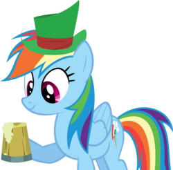 Size: 6000x5913 | Tagged: safe, artist:dasduriel, rainbow dash, pony, g4, absurd resolution, cider, female, hat, holiday, saint patrick's day, simple background, solo, tankard, transparent background, vector