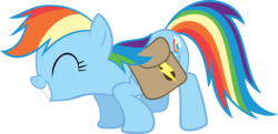 Size: 6000x2905 | Tagged: safe, artist:dasduriel, rainbow dash, pony, g4, just for sidekicks, cute, dashabetes, eyes closed, female, saddle bag, simple background, smiling, solo, transparent background, vector