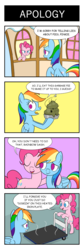 Size: 800x2376 | Tagged: safe, artist:sazanamibd, pinkie pie, rainbow dash, fly, pegasus, pony, g4, secrets and pies, 4koma, butt, cart, comic, female, food, looking down, mare, open mouth, pie, plot, sadism, scared, side hug, steam, this will end in death, this will end in tears, this will end in tears and/or death