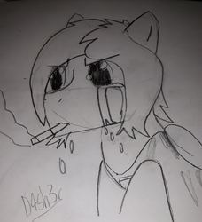 Size: 3072x3372 | Tagged: safe, artist:d4sh3r, oc, oc only, oc:delta vee, pony, crying, high res, male, sad, saturn vee, smoking, solo, traditional art