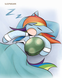 Size: 860x1080 | Tagged: safe, artist:howxu, rainbow dash, tank, pegasus, pony, tortoise, g4, bed, clothes, female, mare, open mouth, pajamas, sleeping, snoring, zzz