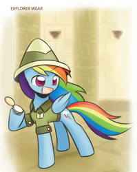 Size: 860x1080 | Tagged: safe, artist:howxu, rainbow dash, pegasus, pony, g4, clothes, compass, female, hat, mare, open mouth, pith helmet, rainbow dash always dresses in style, shirt, solo