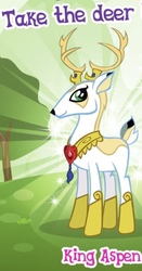 Size: 261x499 | Tagged: safe, gameloft, king aspen, deer, g4, antlers, bundle, cute, male, meme, my little pony game, peytral, solo, sparkles, stag, tree, white, wow! glimmer