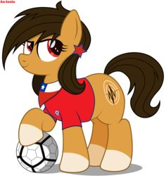 Size: 5185x5500 | Tagged: safe, artist:an-tonio, oc, oc only, oc:chilenia, pony, absurd resolution, ball, chile, clothes, football, nation ponies, ponified, shirt, simple background, solo, sports, transparent background