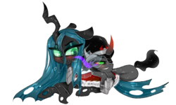 Size: 3942x2364 | Tagged: safe, artist:kingripple, king sombra, queen chrysalis, g4, duo, female, high res, male, ship:chrysombra, shipping, simple background, straight, transparent background