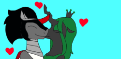 Size: 1543x759 | Tagged: safe, artist:alexeigribanov, king sombra, queen chrysalis, g4, female, kissing, male, ship:chrysombra, shipping, straight
